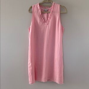 Tommy Bahama Pink Linen Ruffled V-Neck sheath dress